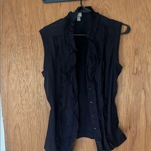 Women's Sleeveless Ruffle Blouse - Black